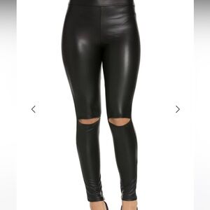 Faux leather leggings with knee slit